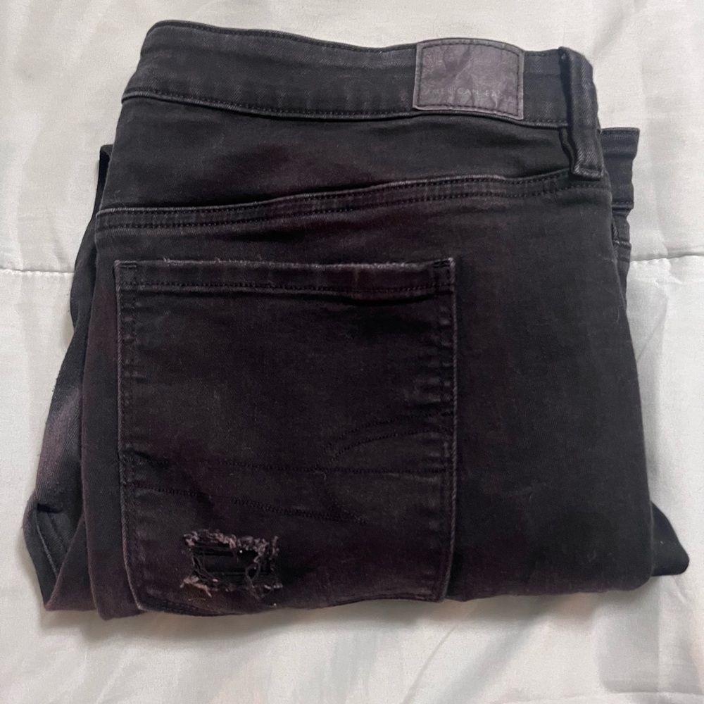 America eagle plus size straight leg black rip jean